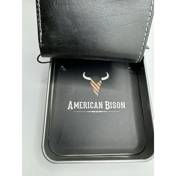 AMERICAN BISON GENUINE LEATHER BLACK AND BROWN MEN'S WALLET FAST SHIPPING - Picture 4 of 5